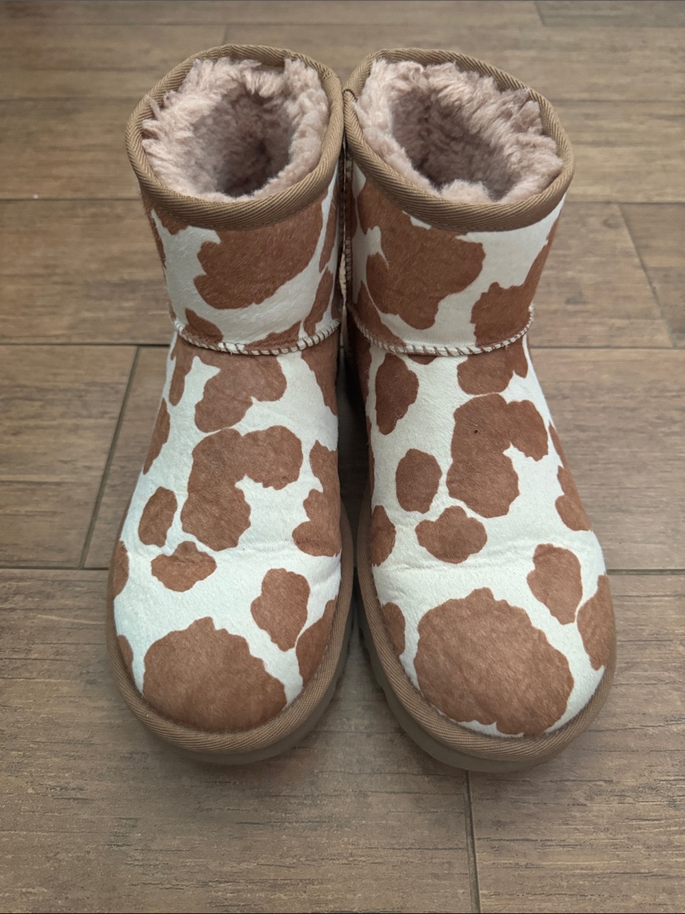 UGG Chestnut and White Cow Print Classic Short Boots
